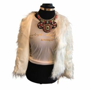 White Faux Fur Jacket Size S